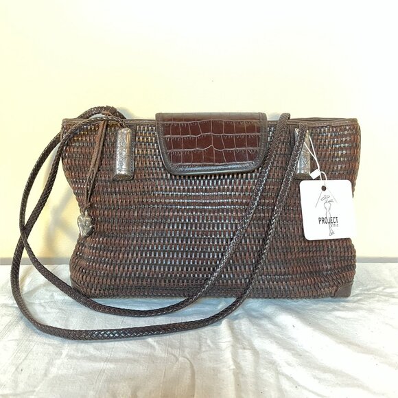 Brighton Vintage Woven Leather & Crocodile Trim Tote Bag With Braided Handles